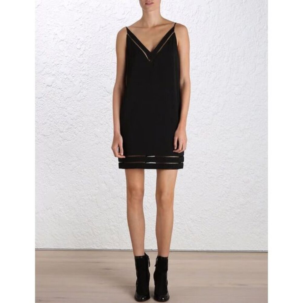 Zimmermann Ladder Size 4 Spaghetti Strap V Neck Dress Black